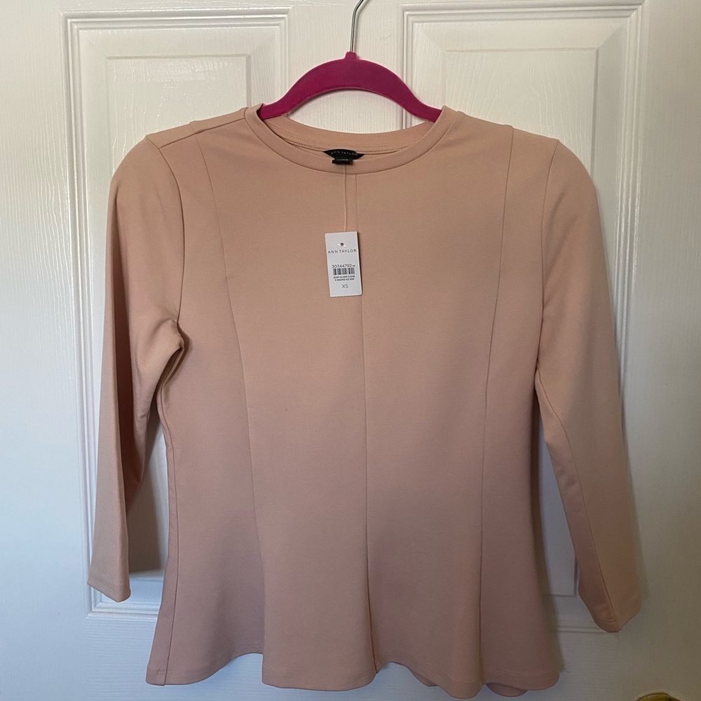 Ann Taylor XS Light Pink Peplum Top w/ 3/4 Sleeves